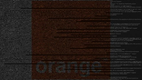 Orange S.A. logo made of source code on computer screen. Editorial loopable Stock Footage 92019572