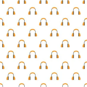 Orange safety headphones seamless pattern background Stock Illustration