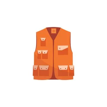 Orange safety jacket, reflective work uniform vest for worker visibility Stock Illustration