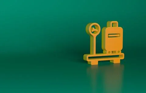 Orange Scale with suitcase icon isolated on green background. Logistic and Stock Illustration
