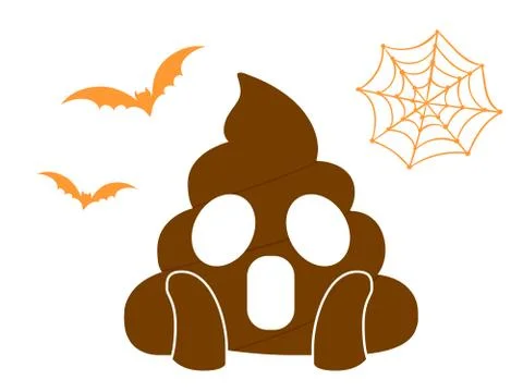 Orange scary shit face flat icon with flying bat and spider net Stock Illustration