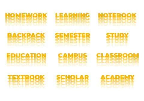 Orange school and study words on white background Stock Illustration