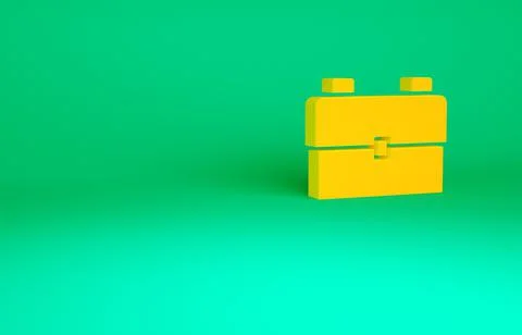 Orange School backpack icon isolated on green background. Minimalism concept. Stock Illustration