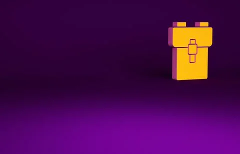 Orange School backpack icon isolated on purple background. Minimalism concept Stock Illustration