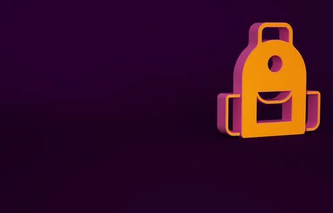 Orange School backpack icon isolated on purple background. Minimalism concept Stock Illustration