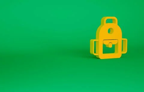 Orange School backpack icon isolated on green background. Minimalism concept. 스톡 일러스트