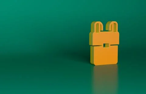 Orange School backpack icon isolated on green background. Minimalism concept. 3D Stock Illustration