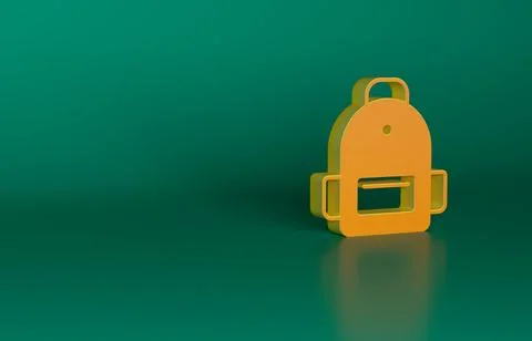 Orange School backpack icon isolated on green background. Minimalism concept. 3D Stock Illustration