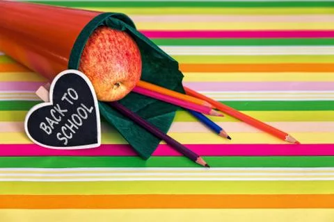 Orange school bag with text back to school 写真素材