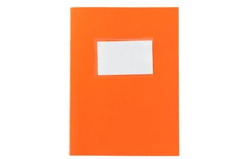 Orange school notebook or diary, old fashioned, isolated on white background, Stock Photos