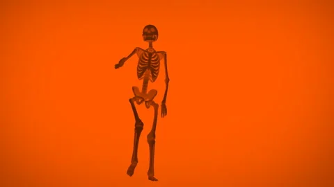 Orange seamless animation of a skeleton with a sensual dance. Funny halloween Video stock 96684467