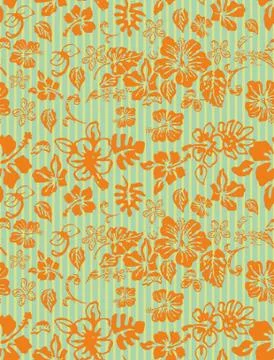 Orange seamless floral pattern. Stripes background. Flowers print. Stock Illustration