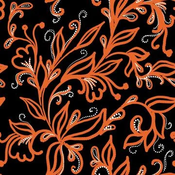 Orange seamless pattern on black background Stock Illustration