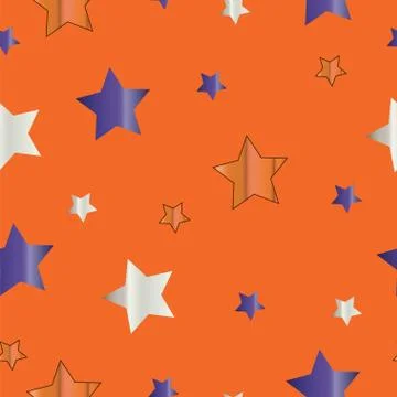 Orange seamless pattern with blue and white stars Stock Illustration