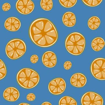 Orange seamless pattern on a blue background Stock Illustration