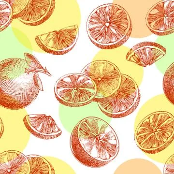 Orange seamless pattern in engraved style Stock Illustration