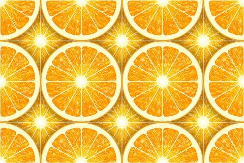 Orange seamless pattern. Fruit ornament. Healthy food. Slices. Juice. Stock Illustration