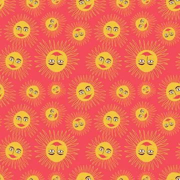 Orange seamless pattern with funny cartoon sun Stock Illustration