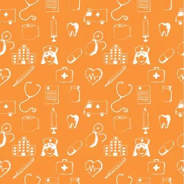 Orange seamless pattern-medical items Stock Illustration