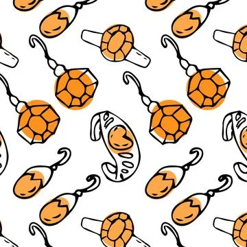 Orange Seamless pattern of sketches various female jewerly Stock Illustration