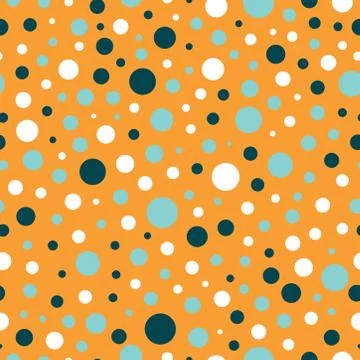 Orange seamless pattern with white and blue circles Stock Illustration