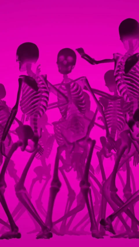 Orange seamless vertical video of skeletons with a sensual dance. Funny Stock Footage 336916997