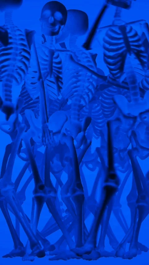 Orange seamless vertical video of skeletons with a sensual dance. Funny Stock Footage 336917149