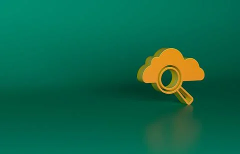 Orange Search cloud computing icon isolated on green background. Magnifying Stock Illustration