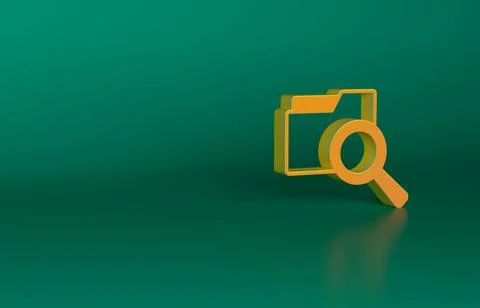 Orange Search concept with folder icon isolated on green background. Magnifying Illustrazione stock