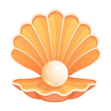 Orange Seashell with Shiny Pearl Inside Vector Illustration Image Stock Illustration