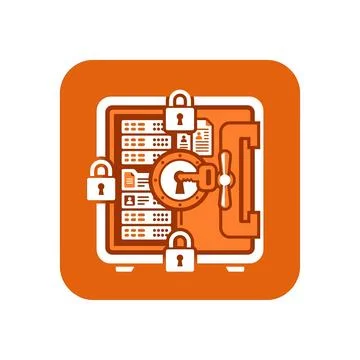 Orange secure server vault icon with multiple padlocks for sensitive digita.. Stock Illustration
