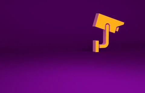 Orange Security camera icon isolated on purple background. Minimalism concept Illustrazione stock