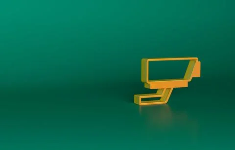 Orange Security camera icon isolated on green background. Minimalism concept. 3D Stock Illustration