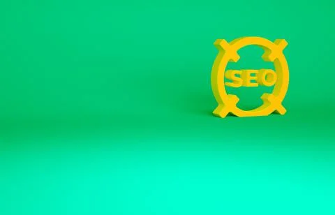 Orange SEO optimization icon isolated on green background. Minimalism concept 스톡 일러스트