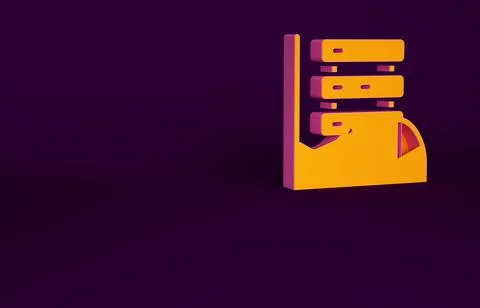 Orange Server, Data, Web Hosting icon isolated on purple background. Minimali Illustrazione stock