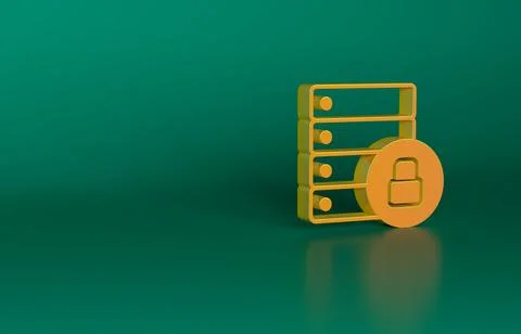 Orange Server security with closed padlock icon isolated on green background Stock Illustration