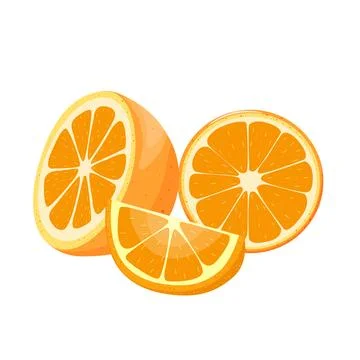 Orange. Set with half, round slice and wedge of orange on white background Stock Illustration