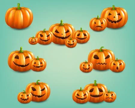 Orange Set Pumpkins Set Isolated Mint Background Stock-Illustration