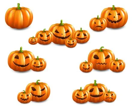 Orange Set Pumpkins Set Isolated White Background Stock-Illustration
