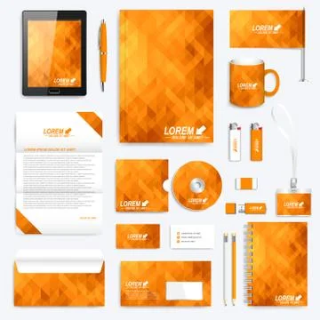Orange set of vector corporate identity template. Modern stationery mock-up Stock Illustration