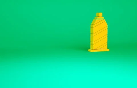 Orange Sewing thread on spool icon isolated on green background. Yarn spool.  Stock Illustration
