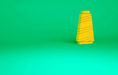 Orange Sewing thread on spool icon isolated on green background. Yarn spool.  Stock Illustration