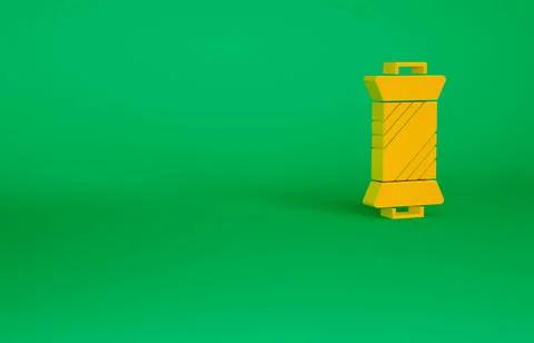 Orange Sewing thread on spool icon isolated on green background. Yarn spool.  Stock Illustration