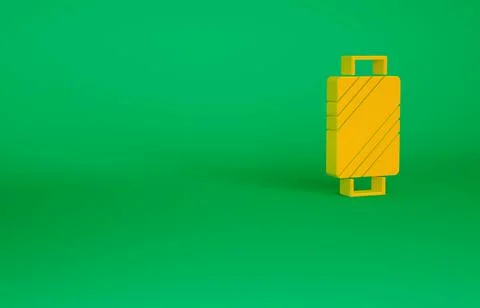 Orange Sewing thread on spool icon isolated on green background. Yarn spool.  Illustrazione stock