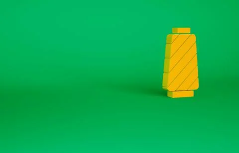 Orange Sewing thread on spool icon isolated on green background. Yarn spool.  Illustrazione stock