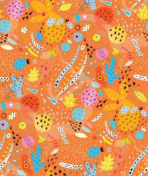 Orange Shapes Abstract Collage Seamless Pattern Stock Illustration