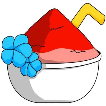 Orange Shaved Ice Dessert With Blue Flowers Illustration Stock Illustration