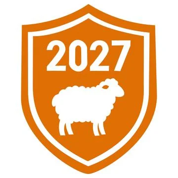 Orange shield badge with white sheep and 2027 Stock Illustration