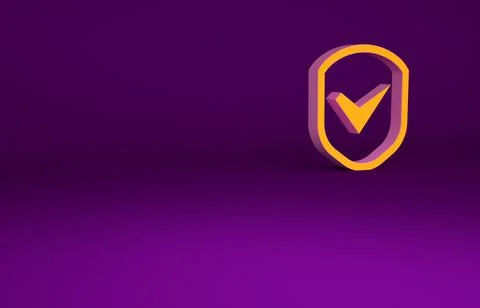 Orange Shield with check mark icon isolated on purple background. Security, s Stock Illustration