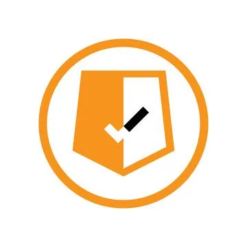 Orange Shield Checkmark Security Badge with Circular Border Stock Illustration